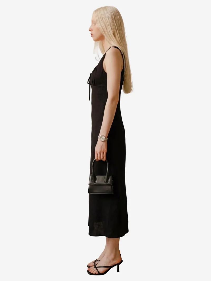 MY FASHION Black MY FASHION Midi Linen Dress with Tie Detail for Women | Best Price UAE